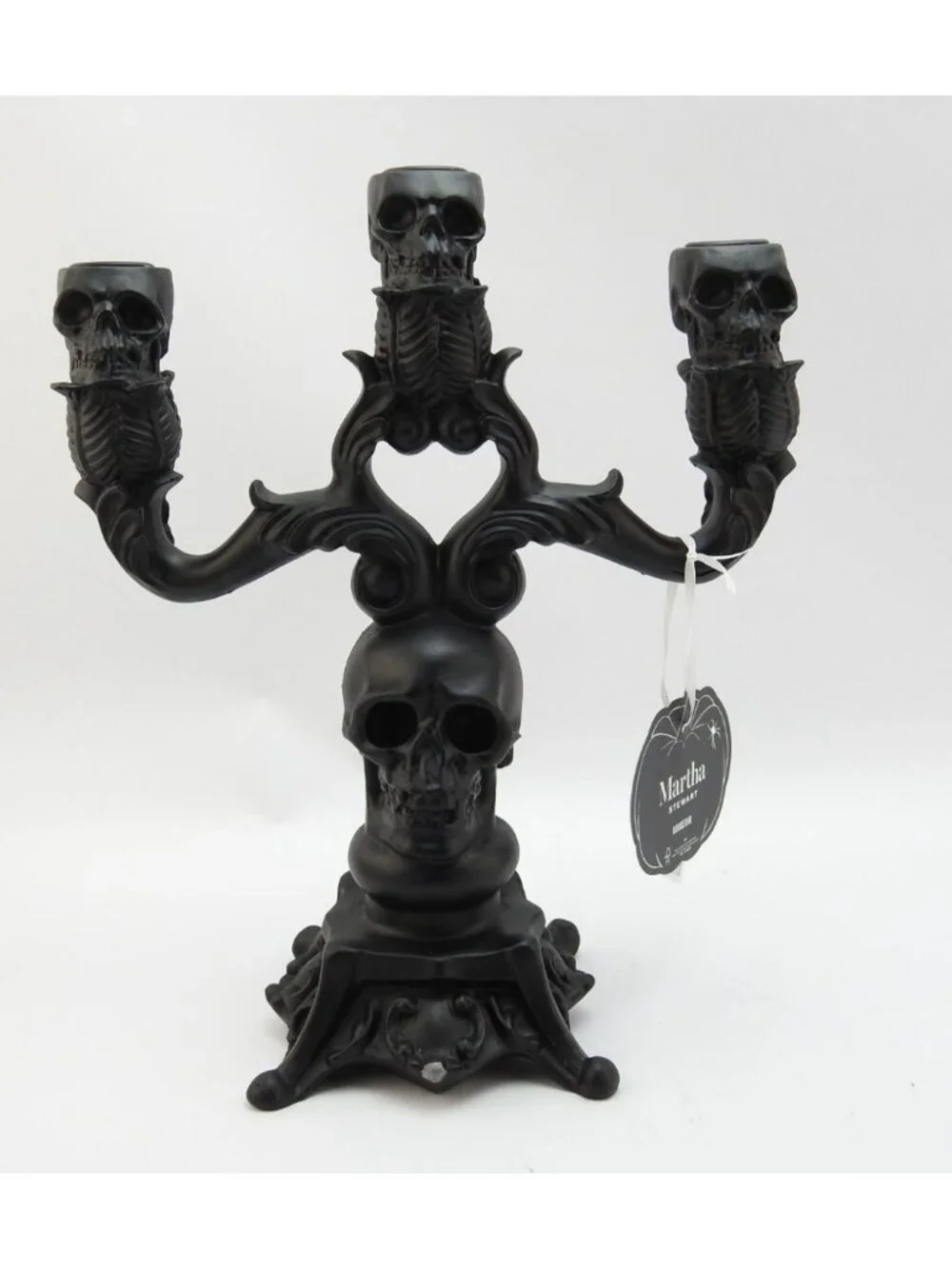 Halloween Skull Candelabra 3 Arm Black Gothic Candle Holder New Martha Stewart